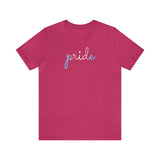 Transgender Pride T-Shirt: Flowing Cursive 'Pride' in Gradient Hues