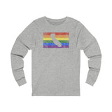 California Pride Flag Long Sleeve Tee: Rainbow LGBTQ+ State Silhouette Distressed Long Sleeve T-Shirt