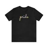 Pangender Pride T-Shirt: Flowing Cursive 'Pride' in Gradient Hues
