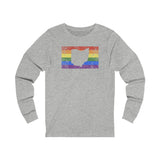 Ohio Pride Flag Long Sleeve Tee: Rainbow LGBTQ+ State Silhouette Distressed Long Sleeve T-Shirt