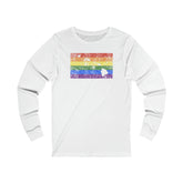 Hawaii Pride Flag Long Sleeve Tee: Rainbow LGBTQ+ State Silhouette Distressed Long Sleeve T-Shirt