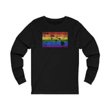 Hawaii Pride Flag Long Sleeve Tee: Rainbow LGBTQ+ State Silhouette Distressed Long Sleeve T-Shirt