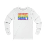 Hawaii Pride Flag Long Sleeve Tee: Rainbow LGBTQ+ State Silhouette Distressed Long Sleeve T-Shirt