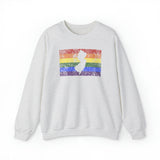 New Jersey Pride Flag Sweater: Rainbow LGBTQ+ State Silhouette Distressed Sweatshirt