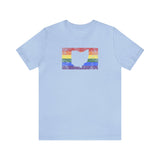 Ohio Pride Flag Tee: Rainbow LGBTQ+ State Silhouette Distressed Shirt