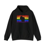 Wisconsin Pride Flag Hoodie: Rainbow LGBTQ+ State Silhouette Distressed Hooded Sweatshirt