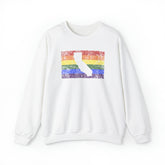 California Pride Flag Sweater: Rainbow LGBTQ+ State Silhouette Distressed Sweatshirt