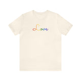 Pride Flag Love Script Tee: Subtly Elegant Pride T-Shirt