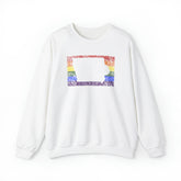 Iowa Pride Flag Sweater: Rainbow LGBTQ+ State Silhouette Distressed Sweatshirt