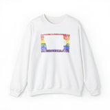 Iowa Pride Flag Sweater: Rainbow LGBTQ+ State Silhouette Distressed Sweatshirt