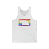 Nebraska Pride Flag Tank: Rainbow LGBTQ+ State Silhouette Distressed Tank-Top