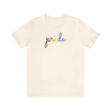 Philly Pride Flag T-Shirt: Flowing Cursive 'Pride' in Gradient Hues