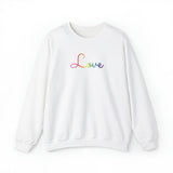 Rainbow Love Script Sweatshirt: Subtly Elegant Pride Sweater