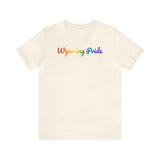Wyoming Pride T-Shirt: Flowing Cursive Design with LGBTQ+ Gradient