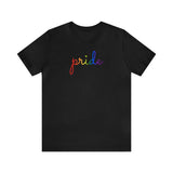 Pride T-Shirt: Flowing Cursive 'Pride' in Gradient Hues