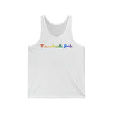 Massachusetts Pride Tank Top: Flowing Cursive Design with LGBTQ+ Gradient