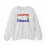 Nebraska Pride Flag Sweater: Rainbow LGBTQ+ State Silhouette Distressed Sweatshirt