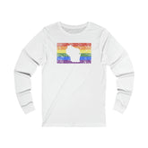 Wisconsin Pride Flag Long Sleeve Tee: Rainbow LGBTQ+ State Silhouette Distressed Long Sleeve T-Shirt
