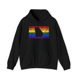 Georgia Pride Flag Hoodie: Rainbow LGBTQ+ State Silhouette Distressed Hooded Sweatshirt