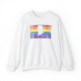 Rhode Island Pride Flag Sweater: Rainbow LGBTQ+ State Silhouette Distressed Sweatshirt