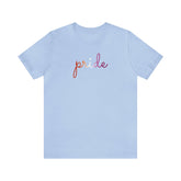 Lesbian Pride T-Shirt: Flowing Cursive 'Pride' in Gradient Hues