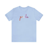 Lesbian Pride T-Shirt: Flowing Cursive 'Pride' in Gradient Hues