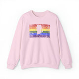 Rhode Island Pride Flag Sweater: Rainbow LGBTQ+ State Silhouette Distressed Sweatshirt