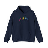 Pansexual Pride Hoodie: Flowing Cursive 'Pride' in Gradient Hues