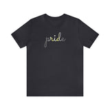 Demigender Pride T-Shirt: Flowing Cursive 'Pride' in Gradient Hues