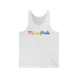 Maine Pride Tank Top: Flowing Cursive Design with LGBTQ+ Gradient