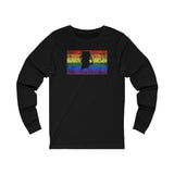 Rhode Island Pride Flag Long Sleeve Tee: Rainbow LGBTQ+ State Silhouette Distressed Long Sleeve T-Shirt