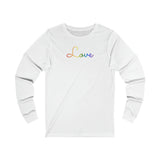 Pride Flag Love Script Long Sleeve T-Shirt: Subtly Elegant Pride Tee