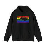 North Carolina Pride Flag Hoodie: Rainbow LGBTQ+ State Silhouette Distressed Hooded Sweatshirt