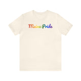 Maine Pride T-Shirt: Flowing Cursive Design with LGBTQ+ Gradient