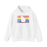 Georgia Pride Flag Hoodie: Rainbow LGBTQ+ State Silhouette Distressed Hooded Sweatshirt