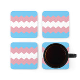 Transgender Flag Coaster Set: 4 Corkwood Wavey Drink Coasters