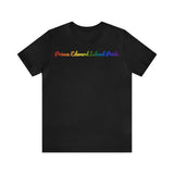 Prince Edward Island Pride T-Shirt: Flowing Cursive Design with LGBTQ+ Gradient