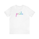 Polysexual Pride T-Shirt: Flowing Cursive 'Pride' in Gradient Hues