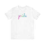 Polysexual Pride T-Shirt: Flowing Cursive 'Pride' in Gradient Hues