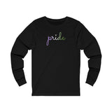 Genderqueer Pride Long Sleeve T-Shirt: Flowing Cursive 'Pride' in Gradient Hues