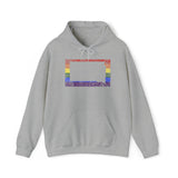 South Dakota Pride Flag Hoodie: Rainbow LGBTQ+ State Silhouette Distressed Hooded Sweatshirt