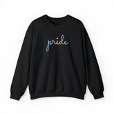 Transgender Pride Sweater: Flowing Cursive 'Pride' in Gradient Hues