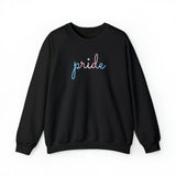 Transgender Pride Sweater: Flowing Cursive 'Pride' in Gradient Hues