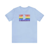 Rhode Island Pride Flag Tee: Rainbow LGBTQ+ State Silhouette Distressed Shirt