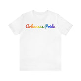 Arkansas Pride T-Shirt: Flowing Cursive Design with LGBTQ+ Gradient