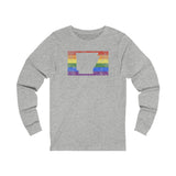 Arkansas Pride Flag Long Sleeve Tee: Rainbow LGBTQ+ State Silhouette Distressed Long Sleeve T-Shirt
