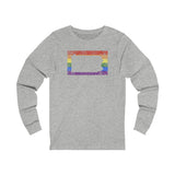 Pennsylvania Pride Flag Long Sleeve Tee: Rainbow LGBTQ+ State Silhouette Distressed Long Sleeve T-Shirt