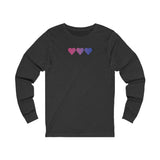 Bisexual Flag Hearts Long Sleeve Tee: Pride LGBTQ+ Gradient Design