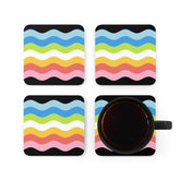 Queer Pride Flag Coaster Set: 4 Corkwood Ripple Drink Coasters