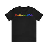 New Brunswick Pride T-Shirt: Flowing Cursive Design with LGBTQ+ Gradient